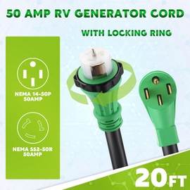 Gisafai 50 Amp 20FT Generator Cord and Pre Drilled Power Inlet Box Compatible with NEMA 14-50P to SS2-50R 125/250V Locking Connector with SS2-50P Generator Inlet Box to House, ETL Listed