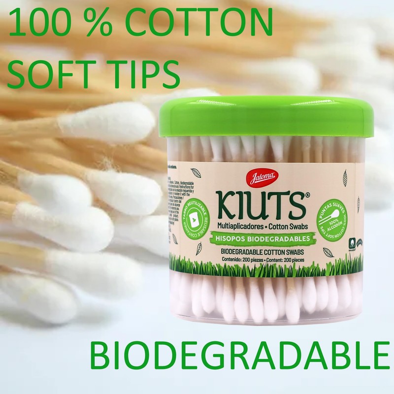 Jaloma Kiuts Cotton Swabs, Biodegradable, for Hygiene and Beauty, 2Pack,