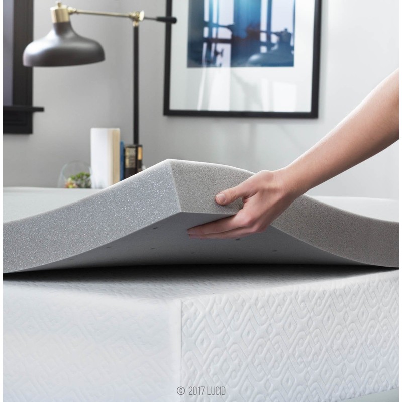 Lucid 3 Inch Ventilated Bamboo Charcoal Memory Foam Mattress Topper,