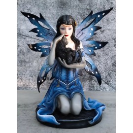 Ebros Blue Celestial Witch Fairy Cradling A Mystical Black Cat Statue 8.25" Tall