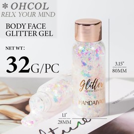 Body Glitter Gel for Face, Nail, Eye, Lip, Hair - Intense Chunky Sparkling Makeup for Women - Rave Festival Accessories - White 01