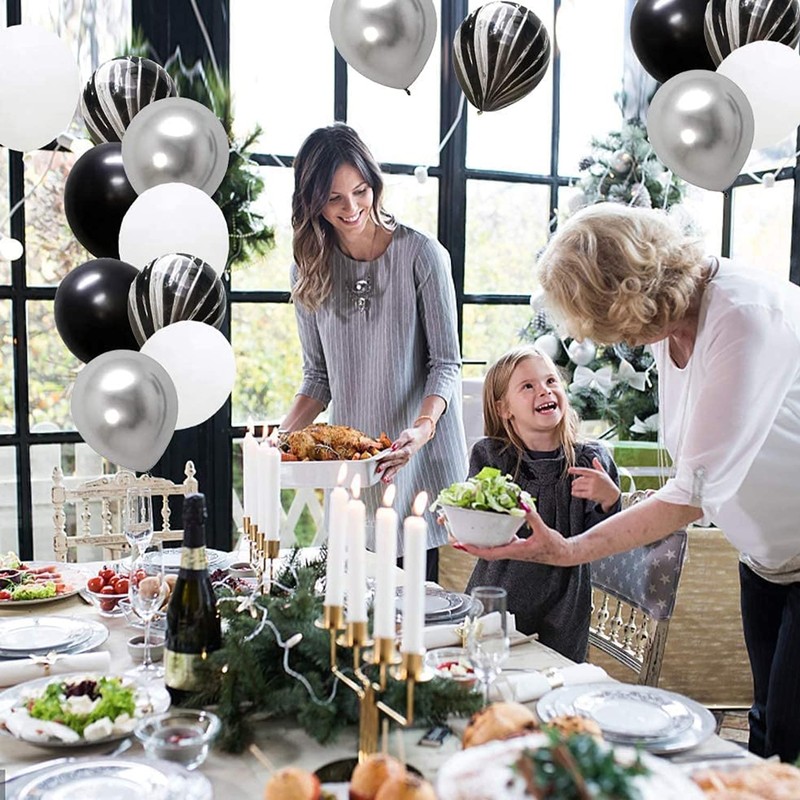12" Latex Vibrant White, Black, Silver Colour Combination Plain Balloons