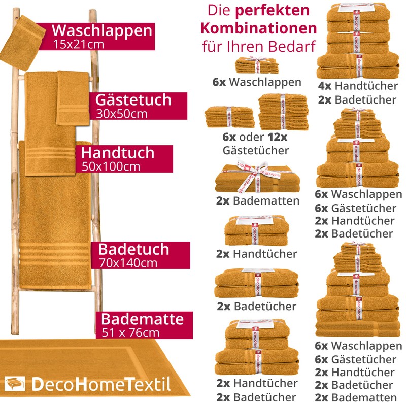 DecoHomeTextil Hand Towel Set, 6 Face Cloths in Mustard Made
