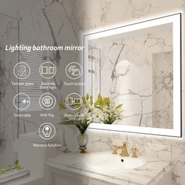Led Mrror for Bathroom, 36x36 Bathroom Mirror with Lights, Black Framed Bathroom Vanity Mirror with Lights, Front and Backlit, Lighted Bathroom Mirrors Wall Mounted, Anti-Fog(Horizontal/Vertical)