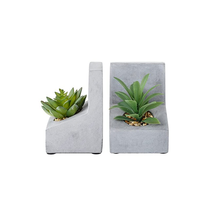 MyGift Sujetalibros en Forma de L de hormigón con Plantas