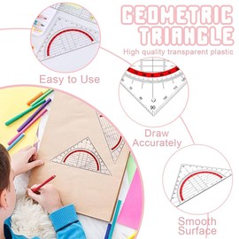 Set of 4 Set Squares Made of Plastic, Shatterproof and Transparent, Drawing Triangle Protractor, Plastic Transparent Flexible Set Square for Circles Drawing (14 cm)