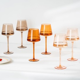 Colored Brown Wine Glasses Set of 6, Fall Winter Party, Hand Blown Crystal