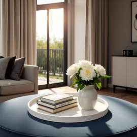 QAVOL 20 x 20 inches High-end Luxury Leather Round Oversized Service Tray, Ottoman & Coffee Tray for Family Dinner, Out-of-House Picnic, Party Essential (20 inch Beige)