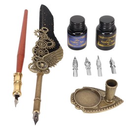 Retro Feather Pen Set, Retro, Pens Refills Calligraphy Pens Calligraphy Pen with 4 Nibs and 2 Ink Bottle (Black)