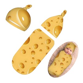 DTYYFBSN Personality Cheese Newborn Swaddling Blanket Beanie Hat Funny Blanket Sleeping Bag New Born Sleep Sacks for Boys Girls