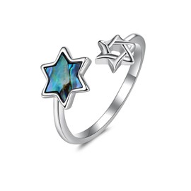 Star of David Rings Adjustable 925 Sterling Silver Abalone Rings Open Hexagram Star Ring Jewish Israel Jewellery Gift for Women, Sterling Silver, No Gemstone