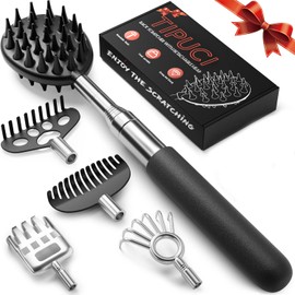 Ausziehbarer Rückenkratzer mit 5 Ersatzköpfen – Geschenk für Männer, Frauen, Kinder – Rückenmassagegerät mit Geschenkbox