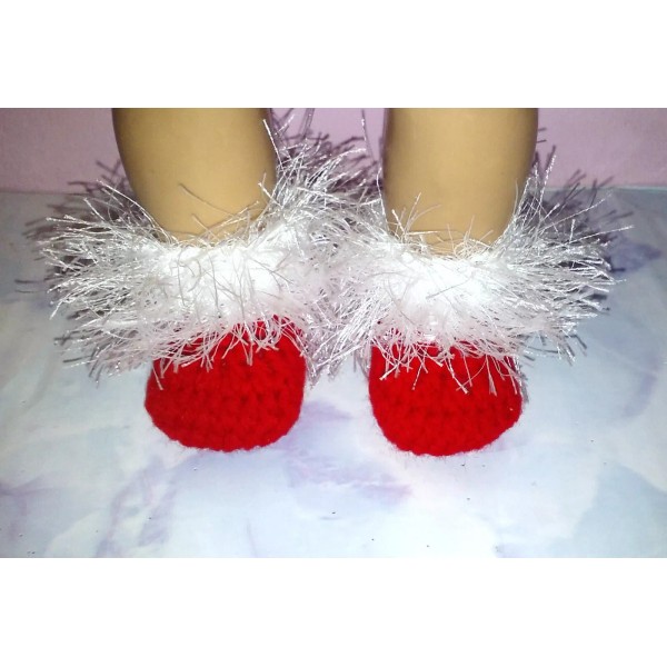 American Girl Doll Red And White Hand Crochet Slipper Socks
