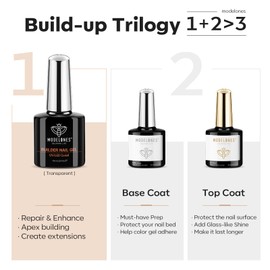 modelones Modelones Builder Gel with Base and Top Coat Set, 3Pcs No Wipe Base and Top Coat Gel Nail Polish with Gel Builder for Nails, Transparent Builder Strengthener Hard Gel Builder Gel in a Bottle 10ML