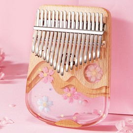 BOTOWI 21 Key Thumb Piano, Crystal Kalimba, Transparent Acrylic C-Tone with Eva Bag, 17 Keys Finger Piano, Musical Gift, Sticker, Tuning Hammer, Cleaning Cloth, 17 Keys Sakura