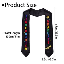 Haakong Kindergarten Graduation Sash Unisex Kindergarten Preschool Graduation Stole Printed Class of 2025 Colorful Grad Stole for Kids(Black, 130CM)