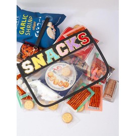 Letter Patched PVC S/L Size Snack Storage Bag, Portable Cosmetic Bag for Women & Girls, Casual Trendy Versatile High-quality Daily Bag, Girl Fashionable Shopping Bag, Fall Outfits, Fall Freshness:_Jet Black_Please Refer To The Pictures for Dimensions