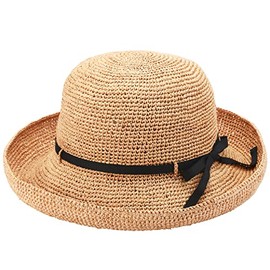Claire2 UK-H141 Women's Raffia Hat, Ribbon, Raffia Hat, Capellin, UV Protection, UV Protection, Wide Brim Hat, Size Adjustable,, natural