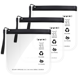 Gpurplebud 20 X 20cm Airport Security Liquids Bags-3 Pcs Clear Toiletry Bags TSA Approved Security Travel Liquids Bag, Leakproof, Travel/Holiday Essentials for Women/Men