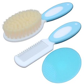Baby Hair Brush &Silicone Baby Cradle Cap Brush Set, for Newborns & Toddlers-Natural Soft Goat Bristles-Ideal for Cradle Cap-Perfect Baby Registry Gift (Blue)