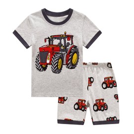 RKOIAN Little Boys Short Pajamas Sets Toddler PJS Cotton Kids Sleepwears (Gray Tractor, 4T)