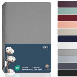 BRB Home Fitted Sheet 140 x 200 cm - 35 cm Deep Pocket 100% Cotton Fitted Sheet Oeko-Tex Certified Bed Sheet Jersey Bedding Duvet Cover for Box Spring Bed Thick Mattresses (Light Grey - 140 x 200)
