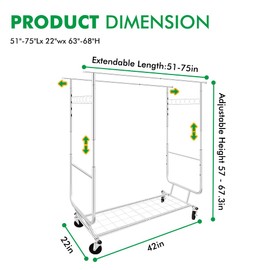 ALSO GO Commercial Grade Metal Heavy Duty Double-rail Garment Rack with Wheels, Adjustable Clothes Storage and Organizer Rack with Shelf for Hanging Clothes for Bedroom, 600lbs, Chrome Finish Silver