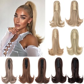 SLEEKALON Claw Clip Ponytail Extension for Women 12" Fluffy Short Ponytail Extensions Flip Out Fake Ponytail Synthetic Hairpiece for Women Golden Blonde/Bleach Blonde