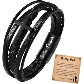 GBTBYS Bracelet for Man Braided Leather Cross Cuff Bangle Magnetic Clasp Bracelet Engraved with Love You Forever Gift to My Dad Wristband Bracelet for Dad Birthday Gift Christmas Day Fathe's Day Gift