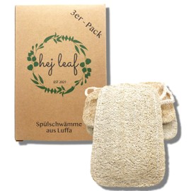 hej Leaf ® Luffa Schwamm 3er Set - 100% Biologisch Abbaubar, Nachhaltiger Zero Waste Dusch- & Küchenschwamm, Wiederverwendbar, Natürlich & Plastikfrei