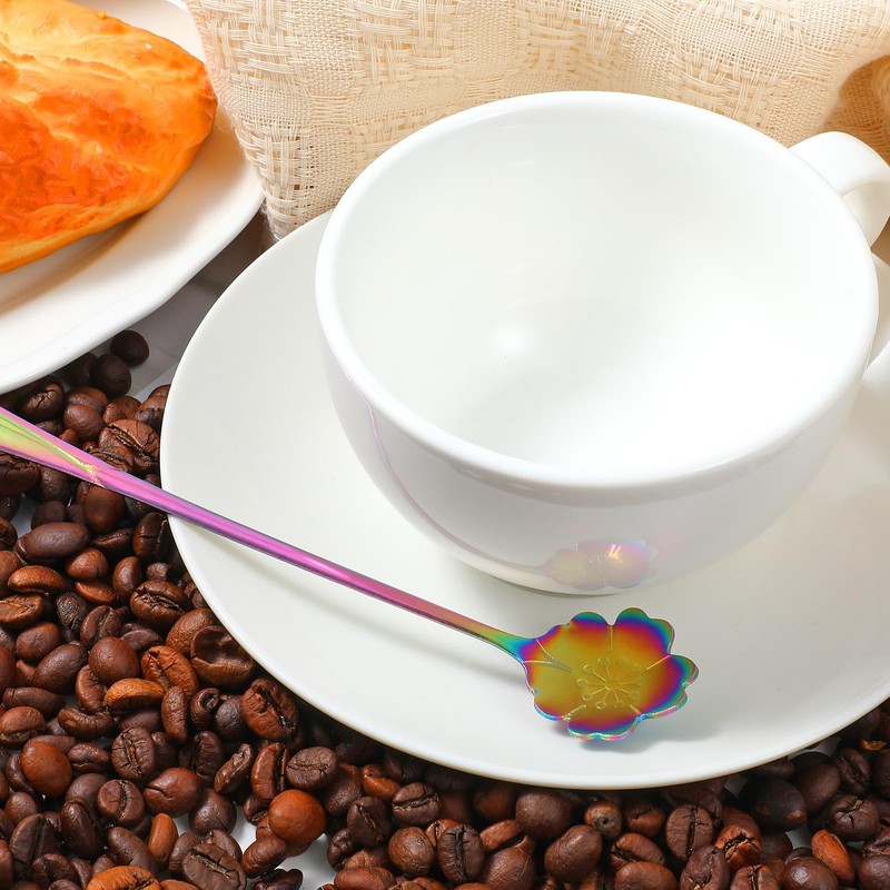 Flower Spoon Set Rainbow Stainless Steel Reusable Long Spoons Cute