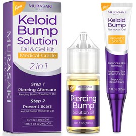 MURASAKI BEAUTY Keloid Bump Solution, Oil & Gel Kit, Piercing Aftercare Treatment, 1.06 fl oz Oil + 0.71 oz Gel