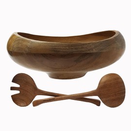 Dream Crafted Home wooden bowl set with utensils - artisan handmade large wood serving bowls for salads, fruits or as a natural kitchen and saloon table decor - your eco-friendly house