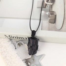 LERSUSI Handmade Natural Gemstone Crystal Pendant Necklace Stone Holder Necklace Cord Net Necklace with Adjustable Length for Women Men, Gemstone, a-black tourmaline