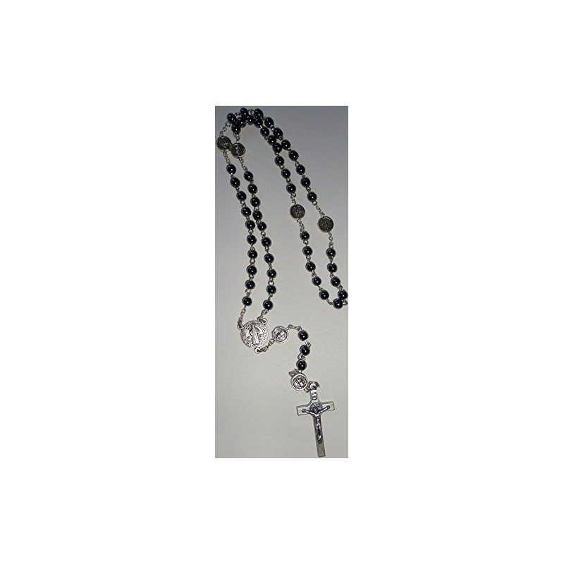 Saint Benedict Hematite Beads Rosary