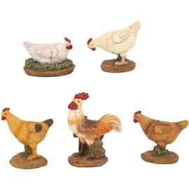FADEDA 5 x Rooster with Chickens, Height: 5 cm, Hand-Painted, Detailed Nativity Scene Figures, Christmas Table Decoration, Nativity Accessories