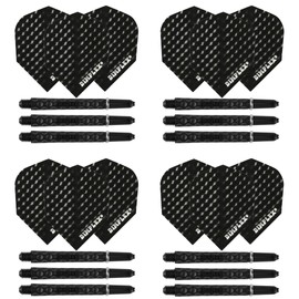 Harrows Darts 4 x Sets Dimplex Dart Shafts and Dimplex Dart Flights - 12 Dart Shafts Total 12 Dart Flights - Medium and Short (Medium, Black)