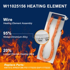W11025156 Dryer Heating Element, 3 Wire W10608823 Heating Element with Extended Heating Wire, Fit Whirl.pool Ken.more Cabrio may.tag Bravo XL Dryer Replace 4461512 AP6037386 by TOMOON