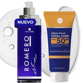 MIST JEWEL Kit facial con aceite de Romero 100% natural + Protector Crema solar FPS50+ | Paquete skincare para proteccion e hidratacion de la piel (Pr