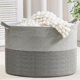 Gosipeya XXXLarge Woven Cotton Rope Basket (21.7" x 13.8") 90L – Blanket Basket for Living Room, Laundry Hamper, Baby Laundry Hamper, Toy Storage, Pillows & Cushions Organizer (Mixed Grey)