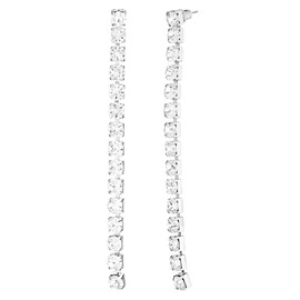Rosemarie Collections Women's Stunning Crystal Rhinestone Extra Long Shoulder Duster Strand Hypoallergenic Post Back Earrings (6mm, 4", Single Strand Clear Crystal Silver Tone)