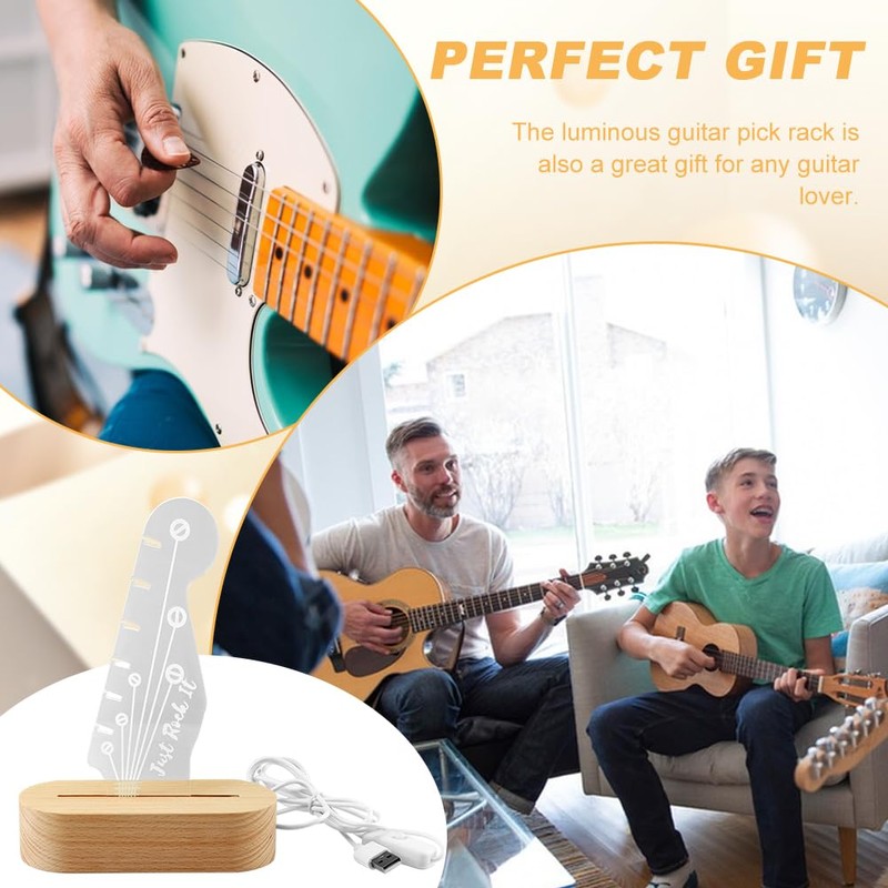 Hogurin Light Up Guitar Pick Holder, Acrylic Wood Desktop Picks
