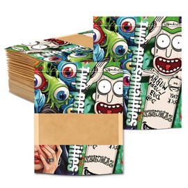 JKIOO 100 Pcs With Design Patterns Kraft paper Bags Packaging Bags3.94x4.92In,Clear Window Resealable Bags Foil Pouch Bags for Food Storage and Tea,Coffee Bean,Snack Candy for Small Business (JK8022)