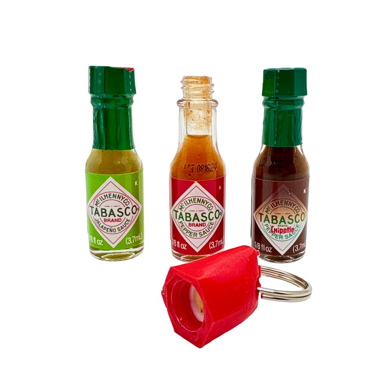 Hot Sauce Keychain with Red Keychain + Mini Tabasco Sauce,