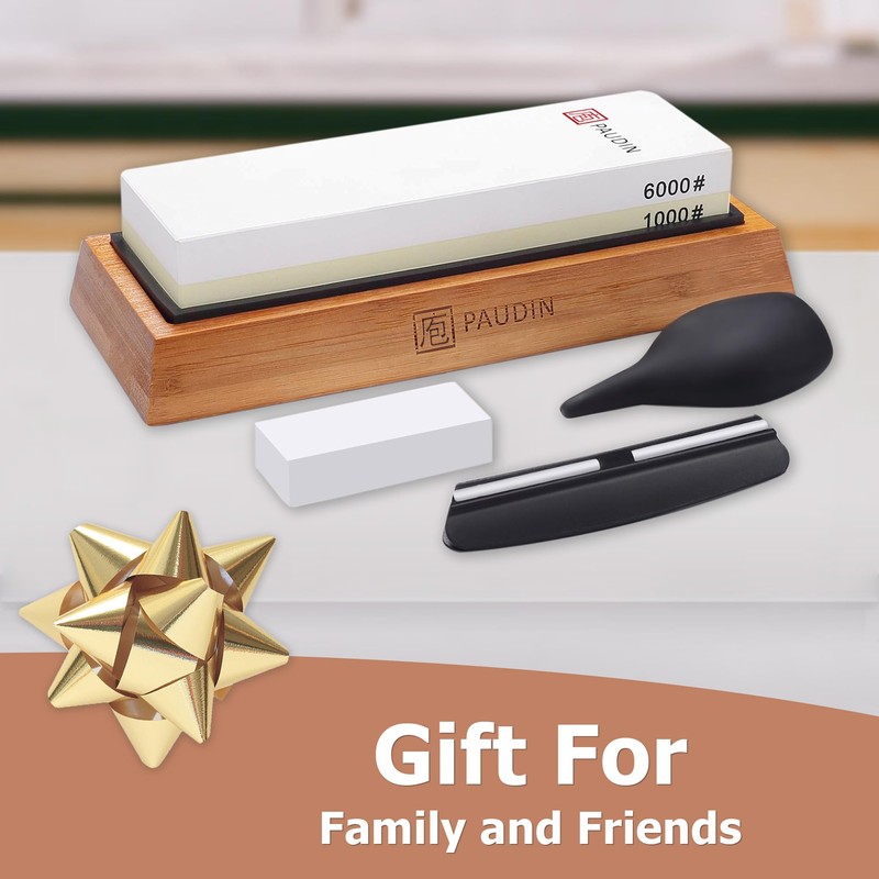 Paudin Premium Whetstone Knife Sharpener Stone Kit 1000/6000 Grit -