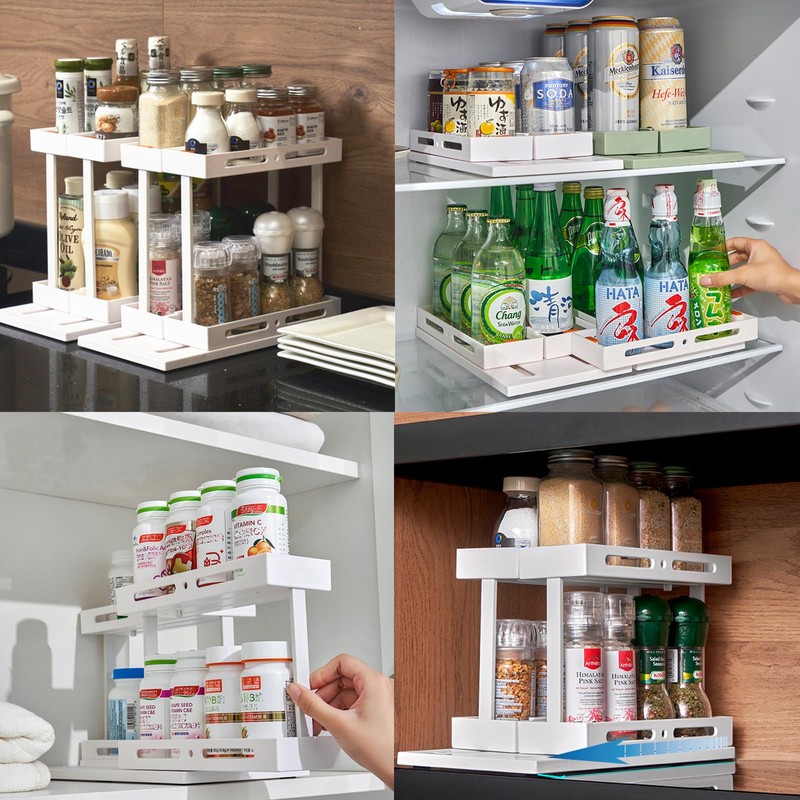 Melldrry Spice Rack, Extendable, Turntable Organiser, Cabinet Organiser, Kitchen, Rotating