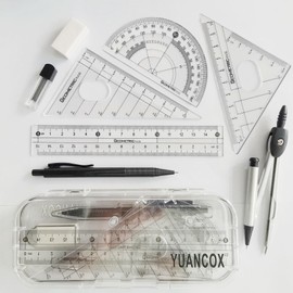 YUANCOX Maths Rulers Set 8 PCS Geometry Compass Set Drawing Compass Protractor Set Rulers for School Supplies Student Rulers Compass Protractor Set (MathSet-8PCS)