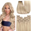 YoungSee Clip in Hair Extensions Real Human Hair Blonde Highlight