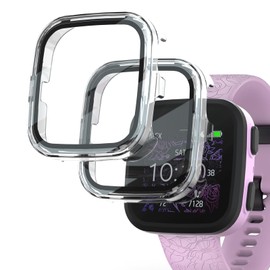 SimpleThings Compatible with Garmin Bounce Screen Protector, 2Pack Hard PC Cover with Tempered Glass Screen Protector for Garmin Bounce Kids Watch, Anti-Scratch and Touch Sensitive (Clear+Clear)