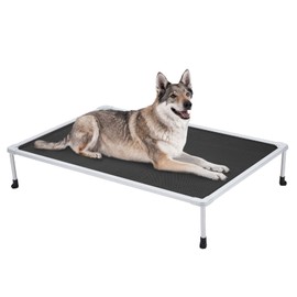 Veehoo Chewproof Elevated Dog Bed - Cooling Raised Pet Cot, Breathable Mesh, Washable & Non-Slip for Large Dogs, Indoor/Outdoor, Black Mat and Silver Metal Frame, 49x33inches (Model CWC2203B03)